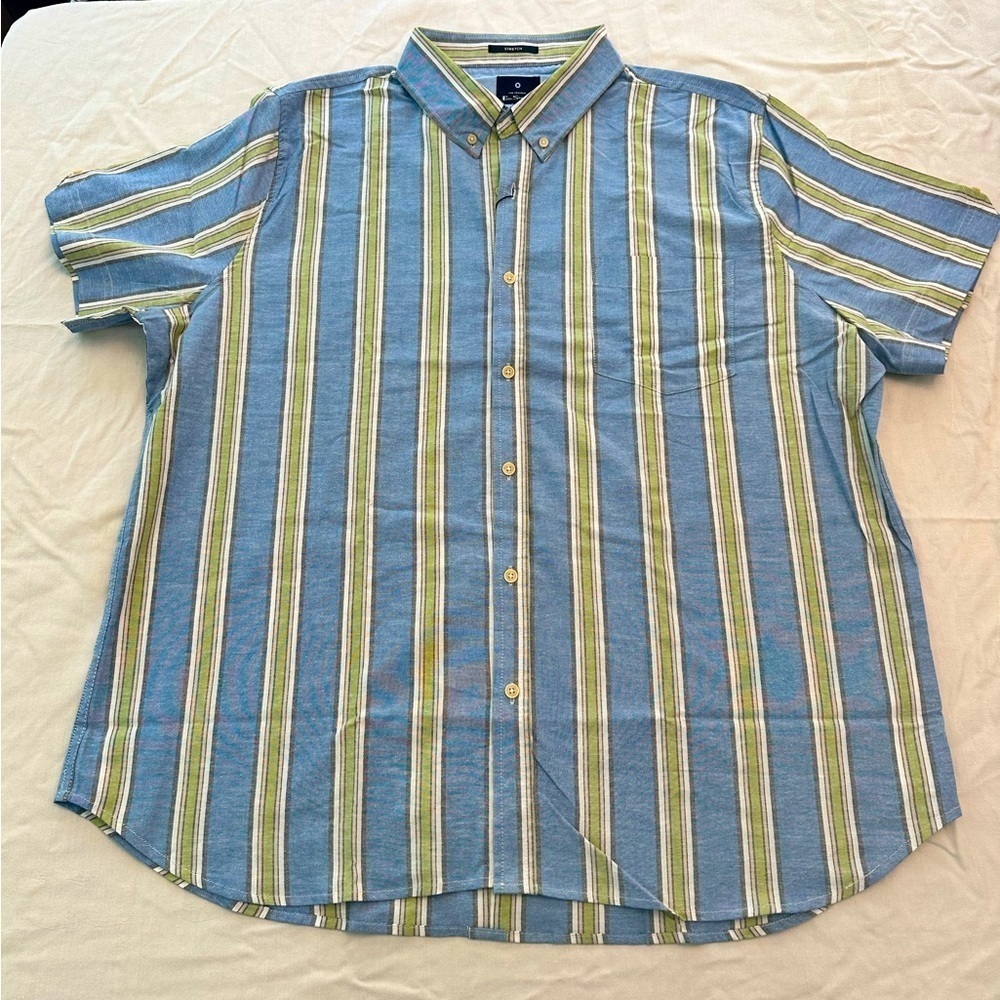 Ben Sherman Blue and Green Striped Short Sleeve Button-Down Shirt